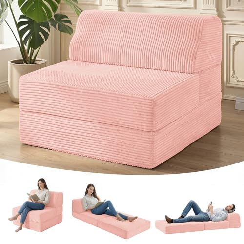 Kasunpul Folding Sofa Bed with Pillow, Memory Foam Fold Out Chair Bed, Convertible Sleeper Chair with Washable Cover, Futon Floor Couch for Living Room/Dorm/Guest Use/Home Office/Apartment,Pink - color: Pink