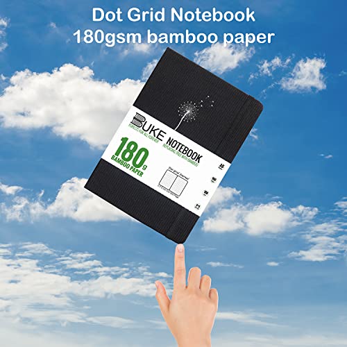 BUKE Dot Grid Notebook Dotted Journal,180Gsm Bamboo White Paper, 5 * 5MM Dots 160 Pages, Lay Flat Binding,Colored Silver Edges, Bookmarks and Expandable Back Pocket Dandelion