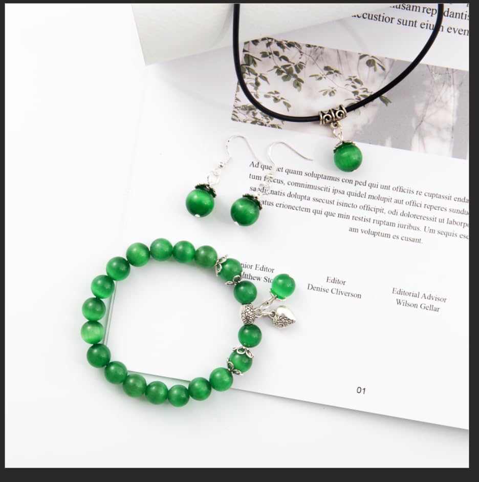 Natural Stretch Gemstone Bracelet Healing Stone Beaded Bracelets for Women Men Gifts (Unisex) - color: Green 3pc