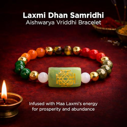 Natural Healing Dhan Yog Bracelets For Men & Women Certified Gemstone 8mm Beads for Money Magnet & Wealth Attraction, Prosperity, Success, Protection, Luck, Stress Relief & Emotional Balance DhanYog Bracelet - color: Laxmi Dhan Samridhi Aishwarya Vriddhi