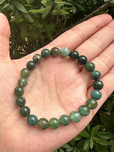 GAF TREASURES Crystal Bead Bracelet, Genuine Stretch Gemstone Bracelet, Healing Crystal Bracelet, Gift for Men & Women - color: Moss Agate, size: 2 Bracelets
