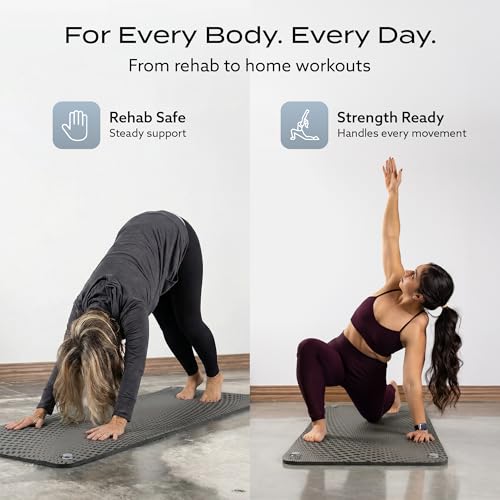 PT Pro Suction Cup Yoga Mat – 24x72 Non-Slip Exercise Mat with 4 Screw-On Suction Cups, 1/2in Thick Cushioned Workout Mat with Carry Strap for Tile, Laminate & Concrete – (Patent Pending) - color: Gray
