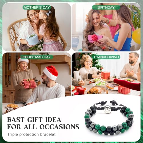 Triple Protection Bracelet - for Protect & Balance - Energy Crystal Handmade Bracelets for Men Women - color: Green