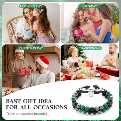 Triple Protection Bracelet - for Protect & Balance - Energy Crystal Handmade Bracelets for Men Women - color: Green