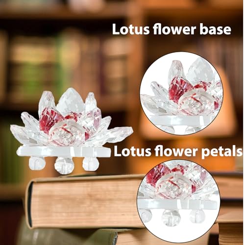Crystal Lotus Flower Sculpture Decoration Elegant Centerpiece for Bedroom Relaxation and Wellness Interior Piece(Red)
