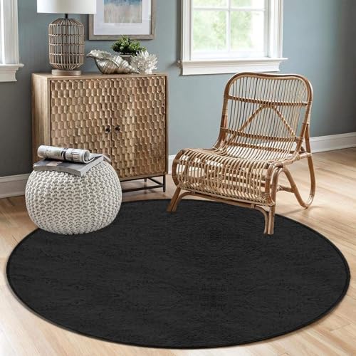 Modern Round Area Rug, Non-Slip Machine Washable Kitchen Office Circle Rug, Room Sofa Yoga Soft Round Carpet Compatible with Black 36inch(90cm) - color: Color63, size: 36inch(90cm)