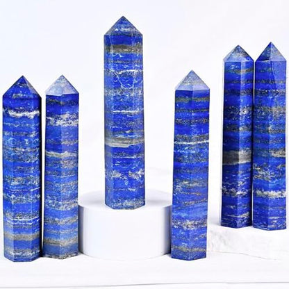 Natural Stone and Crystals Point Wand Reiki Healing Stone Rose Quartz Amethyst Home Decor Mineral Stones Crafts (5.9inch Wand Lapis Lazuli) - color: 5.9inch Wand Lapis Lazuli