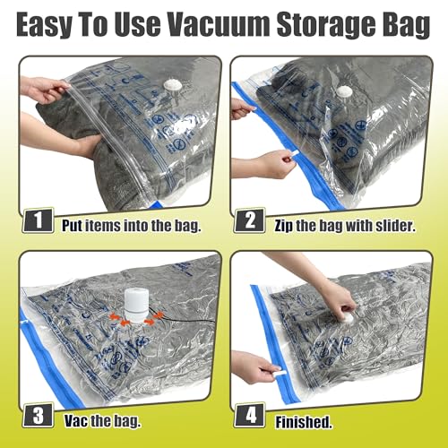 HIBAG Vacuum Storage Bags with Electric Pump, Vacuum Seal Bags for Clothing, Pillows, Blanket Bedding Comforters, 10 pack Large - size: LARGE
