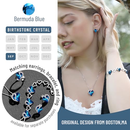 Leafael Gift Necklaces for Women, Infinity Love Birthstone Heart Crystal Pendant, Birthday Anniversary Jewelry for Wife, Mom, and Her, Silver Plated, 18" + 2" Adjustable Chain - color: 09a-September-Bermuda Sapphire Blue