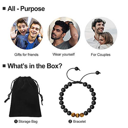 M MOOHAM Fathers Day Gift Mens Bracelet - Beaded Natural Stone 8mm Tiger Eye Matte Agate Lava Rock Bracelets for Men Teen Boys Grandpa Dad Birthday Gifts Jewelry - style: Black Matte Agate Tiger Eye Bracelet