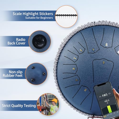 Steel Tongue Drum 13 INCH 15 NOTES, Rain Drum for Outside Garden, Rain Chime Chakra Drum, Hand Pan Musical Instrument Gift with Bag for Adult, Mallets for Meditation Yoga (Navy, D key) - color: Navy