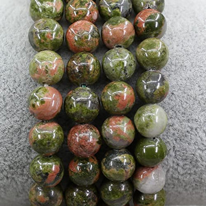 Keleny Gem Semi Precious Gemstones 8mm Natural Quartzite Stone Round Beads Rock Crystal Jasper Stretch Bracelet 7 Inch Unisex - color: Green Unakite