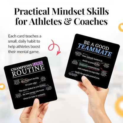 Athlete Motivation Cards – 52 Athlete Mindset Cards for Confidence, Mental Toughness & Discipline – Daily Motivation for Athletes & Coaches – Includes Wooden Display Stand - style: Athlete Mindset