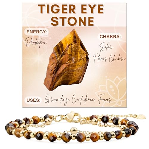 Farfume Crystal Bracelet Beaded Bracelets 4mm Natural Stone Beads Gemstone Handmade Jewelry Gift for Women - color: Tiger Eye-Confidence