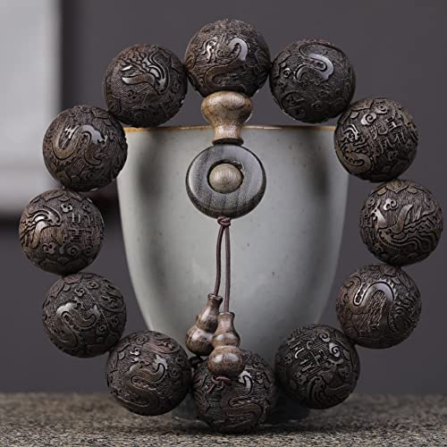 Zen Dear Unisex Burried Ebony Prayer Beads Buddha Buddhist Prayer Beads Meditation Mala Necklace Bracelet - style: Carving 20mm 12 Beads