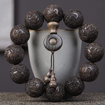 Zen Dear Unisex Burried Ebony Prayer Beads Buddha Buddhist Prayer Beads Meditation Mala Necklace Bracelet - style: Carving 20mm 12 Beads