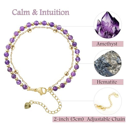 Farfume Crystal Bracelet Beaded Bracelets 4mm Natural Stone Beads Gemstone Handmade Jewelry Gift for Women - color: Amethyst-Clarity & Awareness