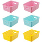 Colorful Small Plastic Storage Woven Baskets, 6 Pack Versatile Shelf Organizer Weave Baskets for Classrooms, Children's Rooms & Pantries, Pink/Yellow/Blue-10x7.5x4 inch