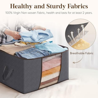 Lifewit 3 Pack 60L Clothes Storage Bins with Lids, Foldable Blanket Storage Bags with Zippers, Clear Window and Reinforced Handles, Closet and Organization for Clothing, Sweater, Comforter, Bedding - size: 60L