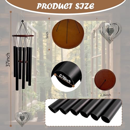 37'' Wind Chimes with Heart Spinner, Aluminum Hanging Metal Wind Catcher for Outdoor Decor, Garden, Patio Decoration - size: 37''