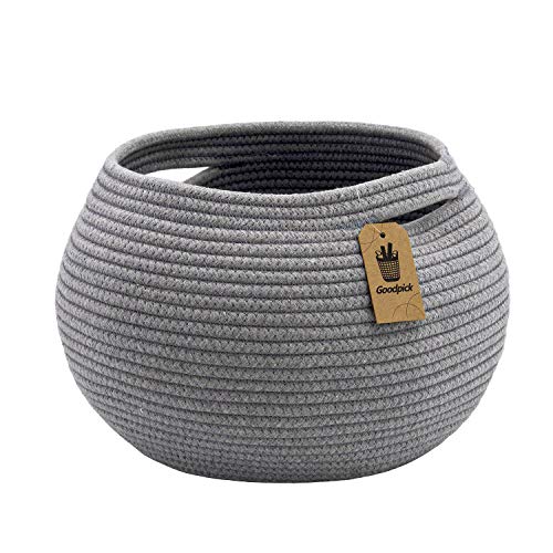 Goodpick Cute Round Cotton Rope Basket Woven Towel Baskets Bathroom Small Dog Toy&Cat Toy Storage Basket for Children Corner Plant Baskets Shelf Indoor, Gray, 10"D x 8.3"H - color: Gray, size: 10"D x 8.3"H
