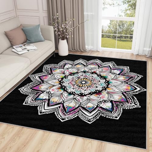 Mandala Rugs for Living Room - Boho Rug, 4x5 Rug, Meditation Area Rug, Spiritual Exotic Washable Rugs for Living Room Bedroom, Zen Yoga Carpet - Home Decor, Mandala Gifts for Women - size: 4' x 5' (Rectangular)