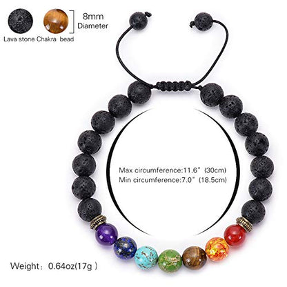 GelConnie Lava Rock Chakra Bracelet 7 Chakra 8mm Natural Stone Healing Bracelet Stress Relief Yoga Beads Anxiety Bracelet Aromatherapy Essential Oil Diffuser Bracelet Bangle - color: Black