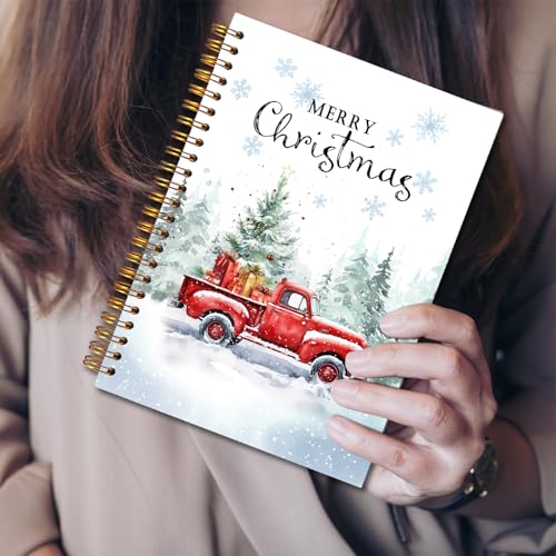 JINYO Winter Christmas Red Truck Notebook, Merry Christmas Journal, Farmhouse Xmas Tree Forest Journal for Women, Winter Spiral Notebook 5.5x8.3 Inch