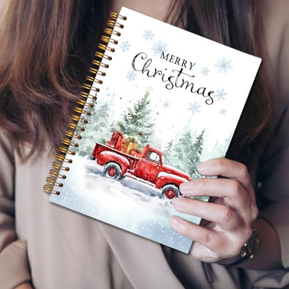 JINYO Winter Christmas Red Truck Notebook, Merry Christmas Journal, Farmhouse Xmas Tree Forest Journal for Women, Winter Spiral Notebook 5.5x8.3 Inch
