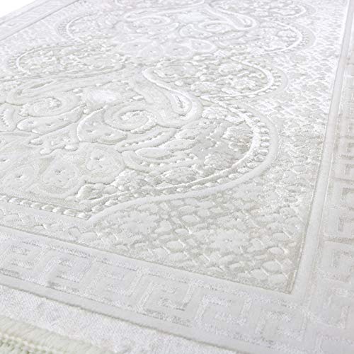 Modefa Luxury Velvet Prayer Rug with Prayer Beads | Soft Elegant Muslim Turkish Janamaz Sajada Carpet for Men and Women | Plain Solid Prayer Mat Ramadan Eid Gift - Paisley (Vanilla Creme) - color: Vanilla Creme