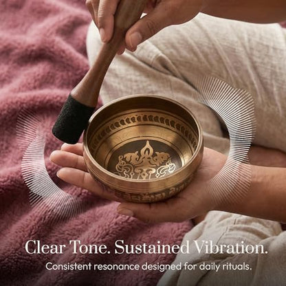 Silent Mind Tibetan Singing Bowl Set – Easy to Play & Beginner Friendly Meditation Bowl with Cushion, Mallet & Case | Stress Relief & Mindfulness | Gift-Ready - color: Gold, size: With Case