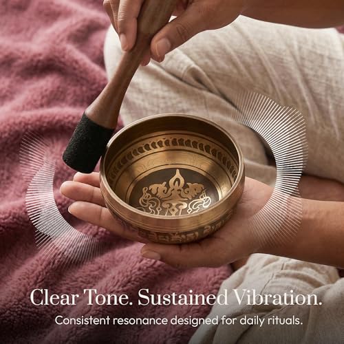 Silent Mind Tibetan Singing Bowl Set – Easy to Play & Beginner Friendly Meditation Bowl with Cushion, Mallet & Case | Stress Relief & Mindfulness | Gift-Ready - color: Gold, size: With Case