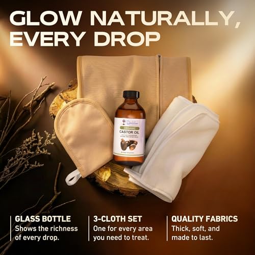 Dalileo Organic Castor Oil Pack Wrap Kit – 8oz Cold Pressed Oil with Abdominal & Neck Wraps + Flannel – Supports Relaxation, Comfort, Better Sleep & Everyday Self-Care – Reusable Organic Cotton Design