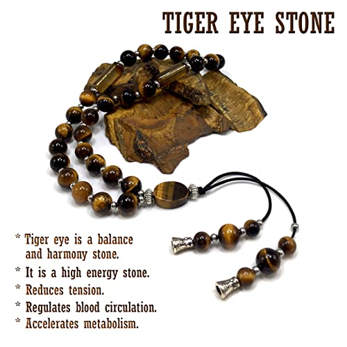 Mala Prayer Beads - Mala Necklace - Tibetan Mala Prayer Beads Meditation Beads Yoga Necklace - color: (POCKET MALA)-Tiger Eye Natural Stone -8 mm- 27 Beads