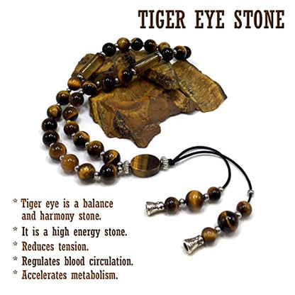 Mala Prayer Beads - Mala Necklace - Tibetan Mala Prayer Beads Meditation Beads Yoga Necklace - color: (POCKET MALA)-Tiger Eye Natural Stone -8 mm- 27 Beads