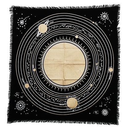 Indian Consigners Altar Cloth Spiritual Planets, Ritual Stars and Galaxy Table Cloth Beautiful Solar System Altar Cloth 24by24 inches (Solar System Gold Silver) - size: 24" x 24" (Square)