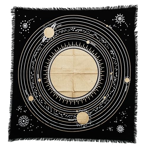 Indian Consigners Altar Cloth Spiritual Planets, Ritual Stars and Galaxy Table Cloth Beautiful Solar System Altar Cloth 24by24 inches (Solar System Gold Silver) - size: 24" x 24" (Square)