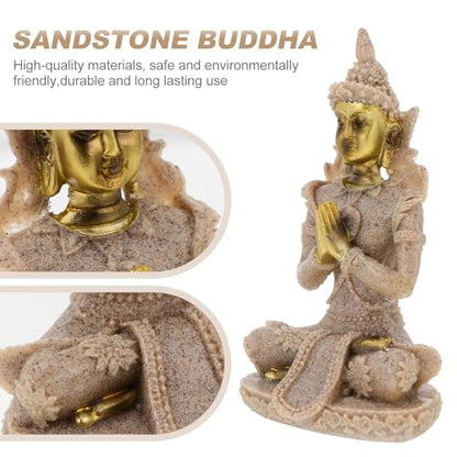 VICASKY Hand Carved Sandstone Buddha Figurine Resin Statue Small Meditation Sculpture Home Décor Accent for Zen Garden and Spiritual Decoration