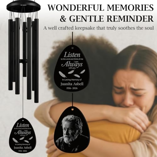 Personalized Memorial Wind Chimes for Outside Custom Photo with Name & Date, in Loving Memory - Sympathy Gifts - Keepsake Loss of Beloved One - size: Wind Chimes