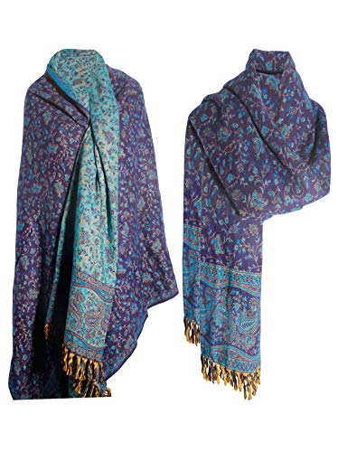 BLUE FLORAL BLANKET SCARF LUXURY PREMIUM QUALITY HANDMADE FASHION SCAR MADE OF YAK WOOL Shawl Blanket stole unisex Travel Wrap Meditation Soft gift for her