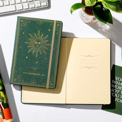 Artfan Ruled Notebook/Journal – Premium Thick Paper Faux Leather Classic Writing Notebook with Pocket + Page Dividers Gifts, Banded, Large, 144 Pages, Hard Cover, Lined (5.8 x 8.4) - Dark Green - color: Dark Green