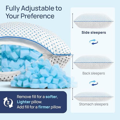 Small Cooling Memory Foam Travel Pillows for Airplanes Sleeping, Compressible Camping Pillow, Mini Adjustable Shredded Foam Bed Pillow for Medium Firm Neck Knee Lumbar Support, Ideal Car, Backpacking - size: S - 16 x 12 Inch