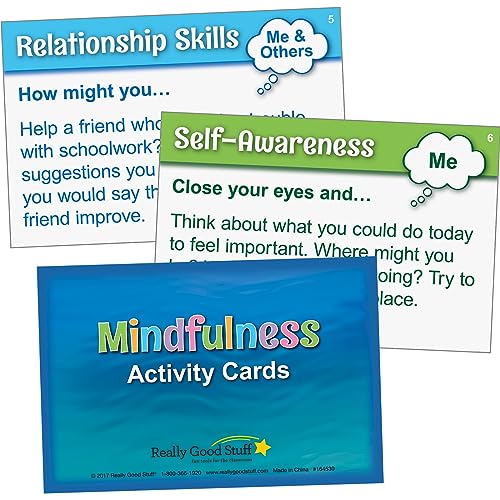 Really Good Stuff Mindfulness Activity Cards for Students - Set of 40 - Mindful Activities & Excercises to Grow Emotional Strength, Promote Growth Mindset, Focus, & Well Being
