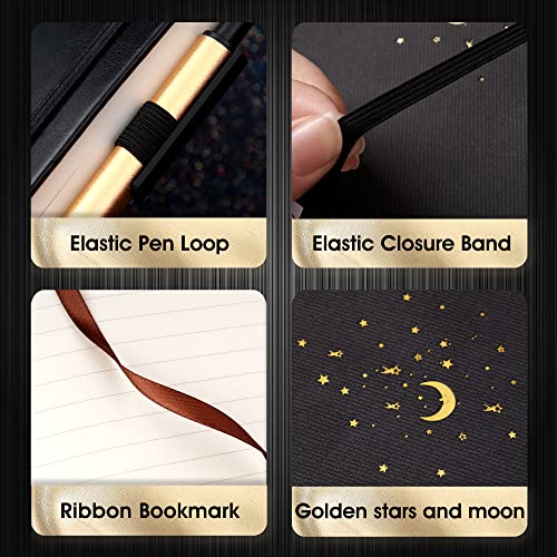 CAGIE 4 Pack Lined Journal Notebooks for Work, Hardcover Notebook Journal with Pen Loop, A5 Leather Notebook Journal Cover, Medium 5.7" x 8.3", (Black Ruled) - color: 4 Pack Black
