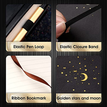 CAGIE 4 Pack Lined Journal Notebooks for Work, Hardcover Notebook Journal with Pen Loop, A5 Leather Notebook Journal Cover, Medium 5.7" x 8.3", (Black Ruled) - color: 4 Pack Black
