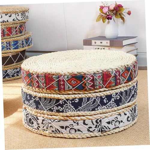 SUPVOX Woven Meditation Cushion Round Floor Pillow 30cm Diameter 7cm Height Handmade Bohemian Red Sitting Mat for Yoga, Tatami, Outdoor Patio Seating