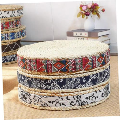 SUPVOX Woven Meditation Cushion Round Floor Pillow 30cm Diameter 7cm Height Handmade Bohemian Red Sitting Mat for Yoga, Tatami, Outdoor Patio Seating