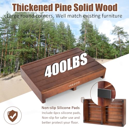 Wooden one Step Stool- Solid Pine Wood Step Riser with Non-Slip Pads, Wood Step Stool for Elderly Adults, high Bed, Bathroom, Kitchen (23.6" L*15.7" W*3.9" H, Brown, 400LBs Capacity) - color: Brown, size: 23.6IN