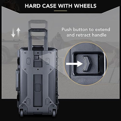 Lykus HC-5120 Waterproof Hard Case with Wheels and Customizable Foam, Interior Size 20.3x11.3x7.3 inch, Suitable for camera, lens, drone, mic, flashlight, projector, electronics, tools, and more