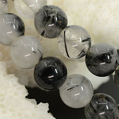 Justinstones Gem Semi Precious Gemstone 6mm Round Beads Stretch Bracelet 6.5 Inch - color: Black Rutilated Quartz